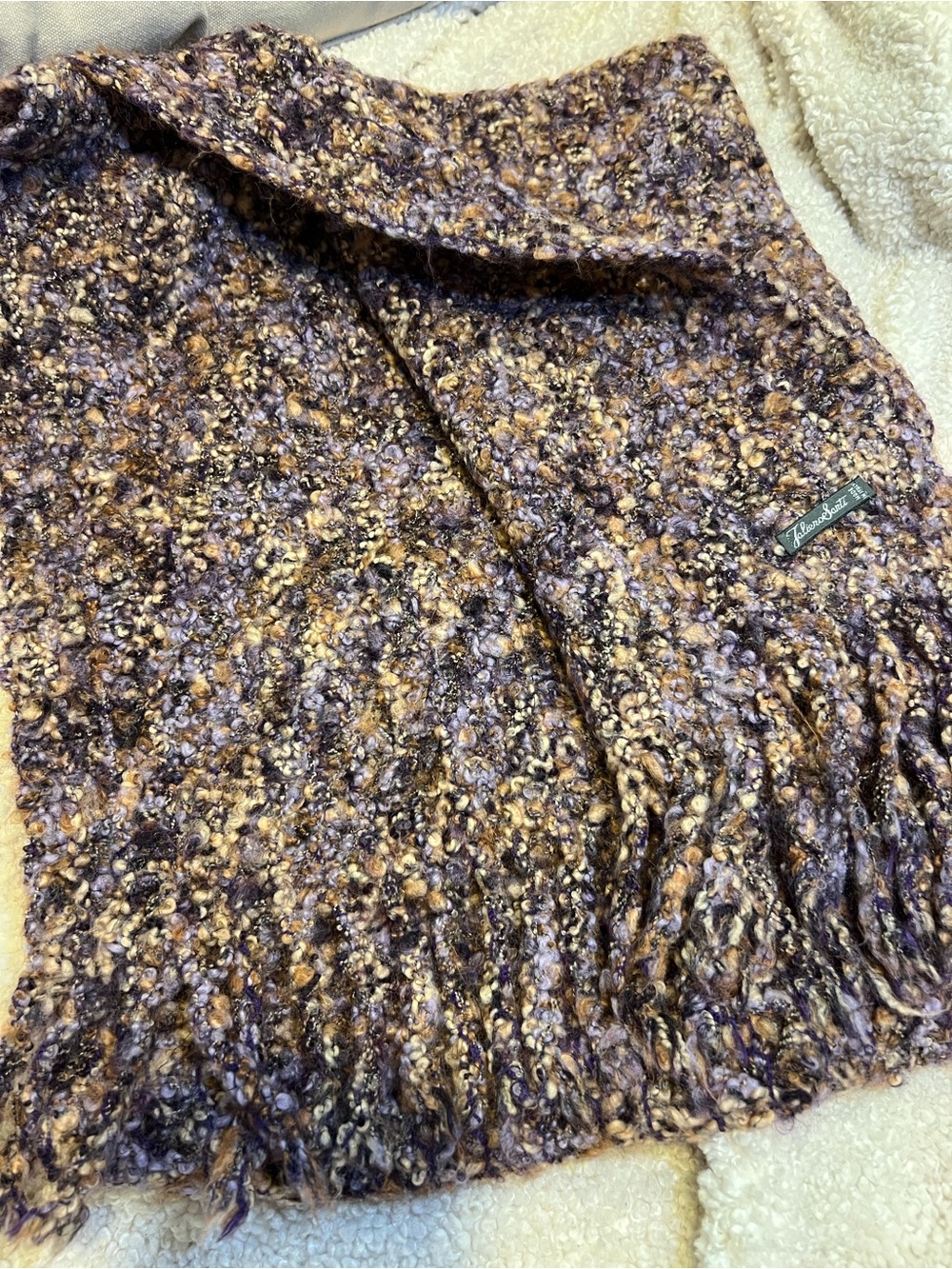 Talbots Bouclé Knit Fringe Scarf in Brown & Purple